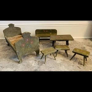 Antique Hungarian handmade doll furniture set